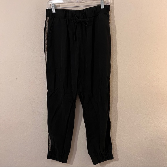 Zara Pants - Zara Z1975 Black Joggers Shimmer Side Stripe Detail Drawstring Waist Size M